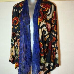 Soft Surroundings Floral Patterned Open Cardigan with Blue Accents
